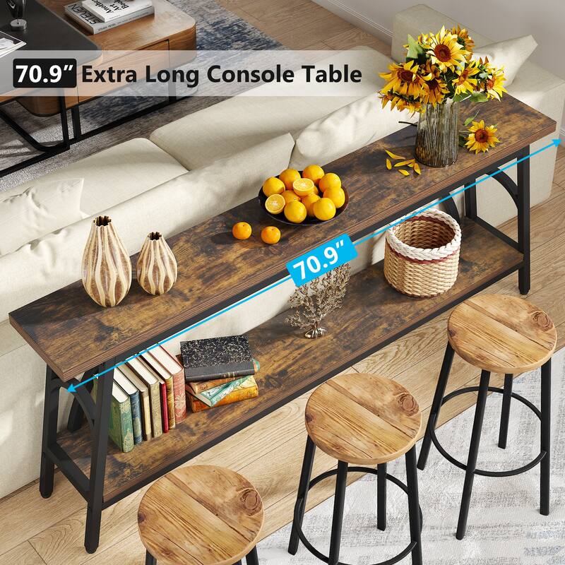 70.8” Extra Long Console Table, Narrow Sofa Tables with 2 Tier Storage Shelves