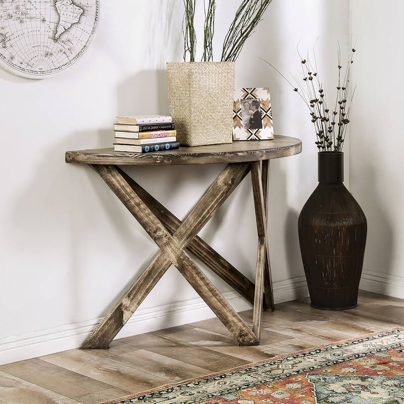 Starella Farmhouse 47-inch Solid Wood Brazilian Pine Half-Moon Sofa Table by Furniture of America