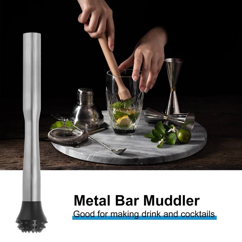 10inch Stainless Steel Cocktail Muddler Bar Muddler Bar Tool for Cocktails - Silver