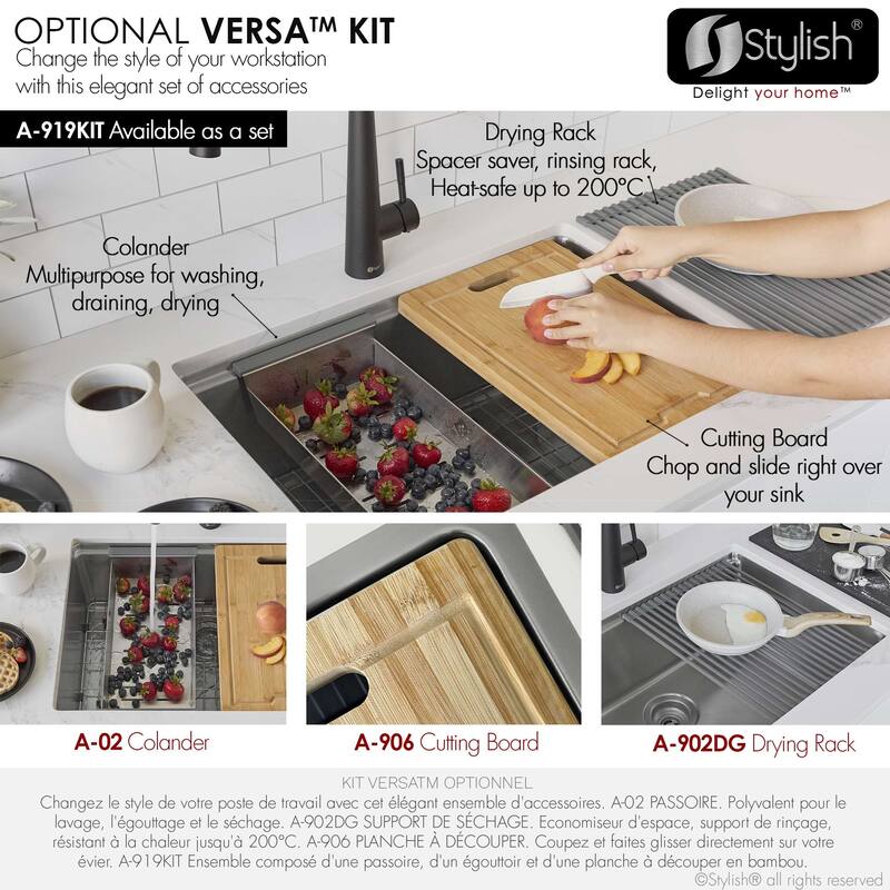 Dual-Mount Stainless Steel Workstation Kitchen Sink built in Accessories