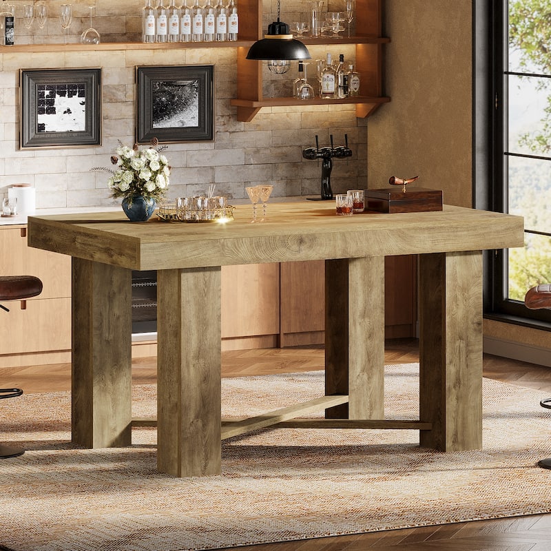 55" Modern Farmhouse Rectangular Bar Table - Natural Wood