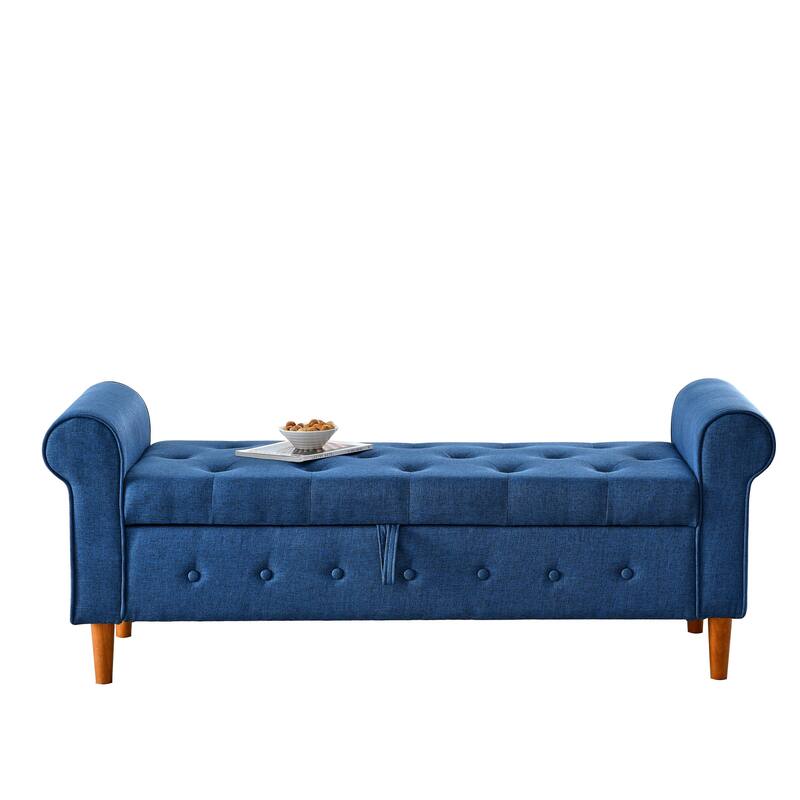 62" Bedroom Tufted Button Storage Bench, Window Bench, Rolled Arm Design for Bedroom, Living Room