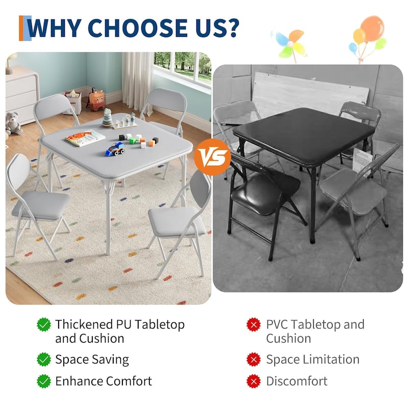 3/5-Piece Kids Folding Table and Chairs Set, Toddlers Children's Activity Table and Chairs Set