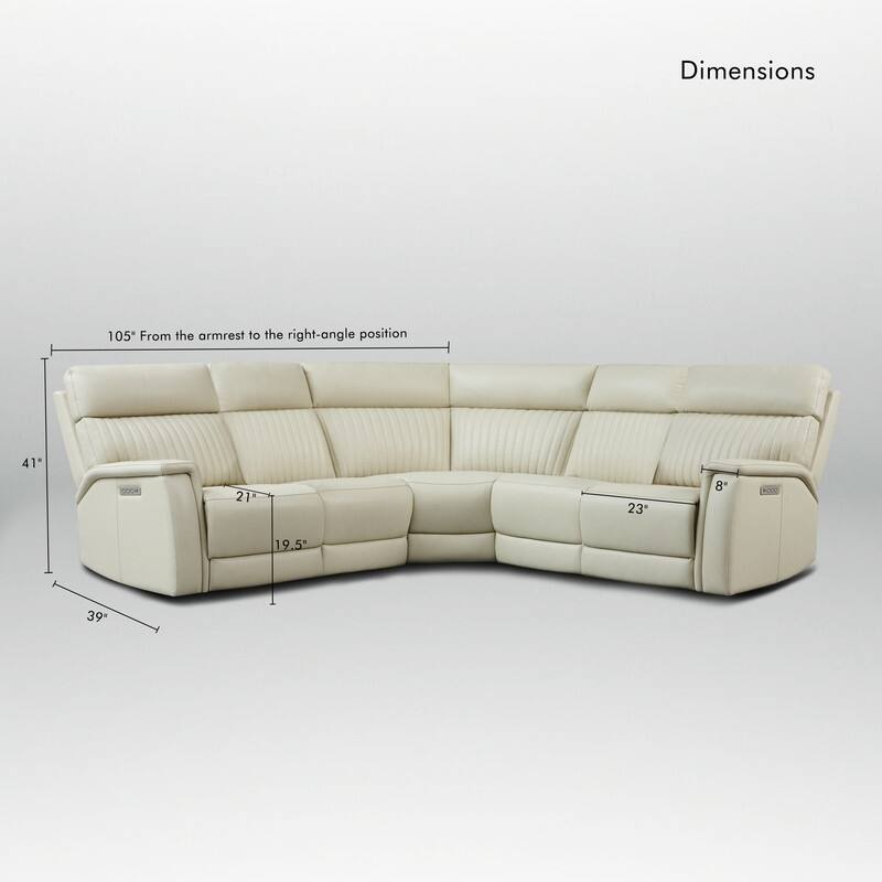 Genuine Leather Power Recliner Sectional with Power Ajustable Headrest and Lumbar, Zero Gravity, 2 Stationary Armlesschairs
