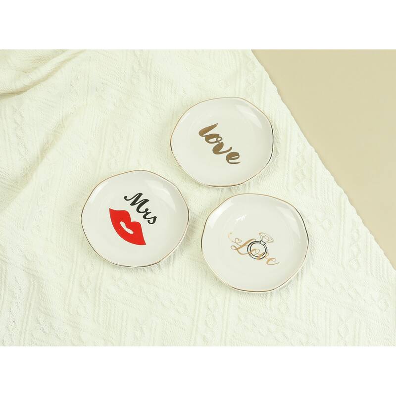 Ceramic Jewelry Tray, Decorative Trinket Ring Dish for Organizing Earrings Necklaces Bracelets Watch Keys 11.5*11.5*1.5cm Love1