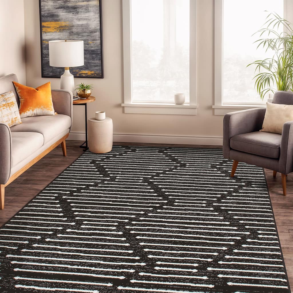 World Rug Gallery Boho Stripe Design Durable Area Rug Pet Friendly, Perfect for Entryway, Living Room, and Bedroom