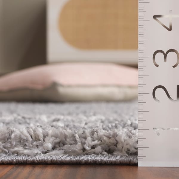 dimension image slide 5 of 7, SAFAVIEH Border & Stripe Shag Eirny Modern 1.4-inch Thick Rug
