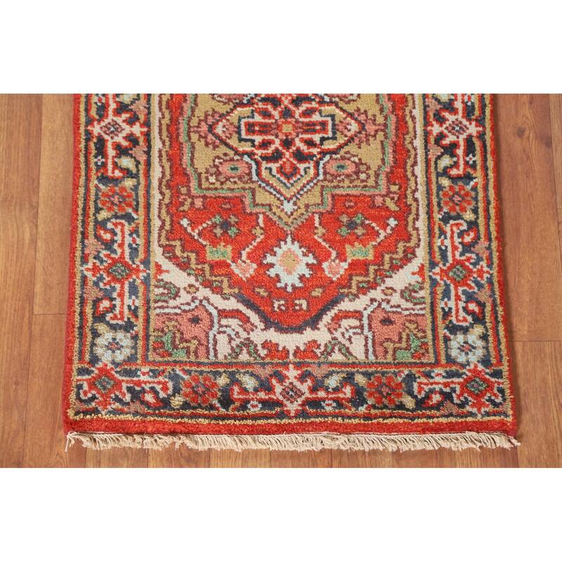 Hand Knotted Oriental 100% Wool Carpet Traditional Medallion Red Heriz (serapi) Area Rug - 3' 0'' X 2' 0''
