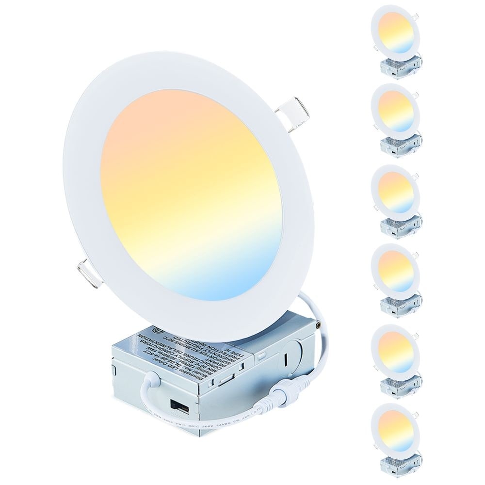 Cozy Indoor 6-Pack 4" 11W Slim LED Downlight with Junction Box, White/Aluminum, 5 CCT Dimmable