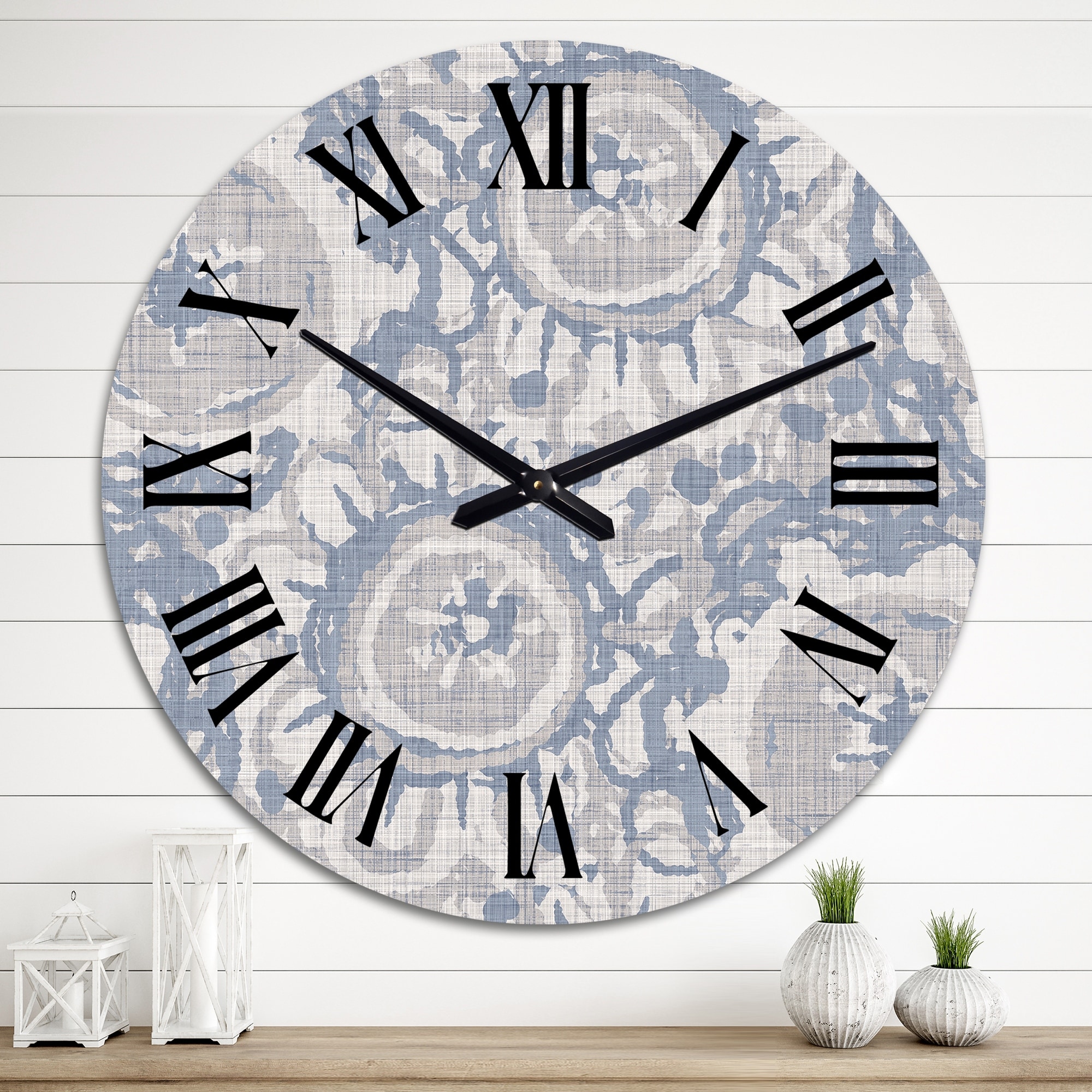 Designart 'Vintage Blue Farmhouse Flower III' Modern wall clock