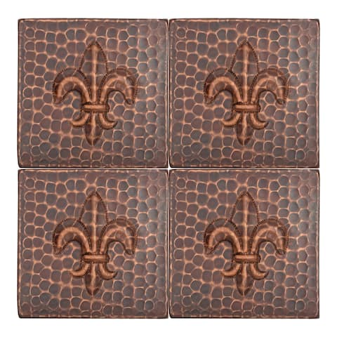 4" x 4" Hammered Copper Fleur De Lis Tile - Quantity 4 (T4DBF_PKG4)
