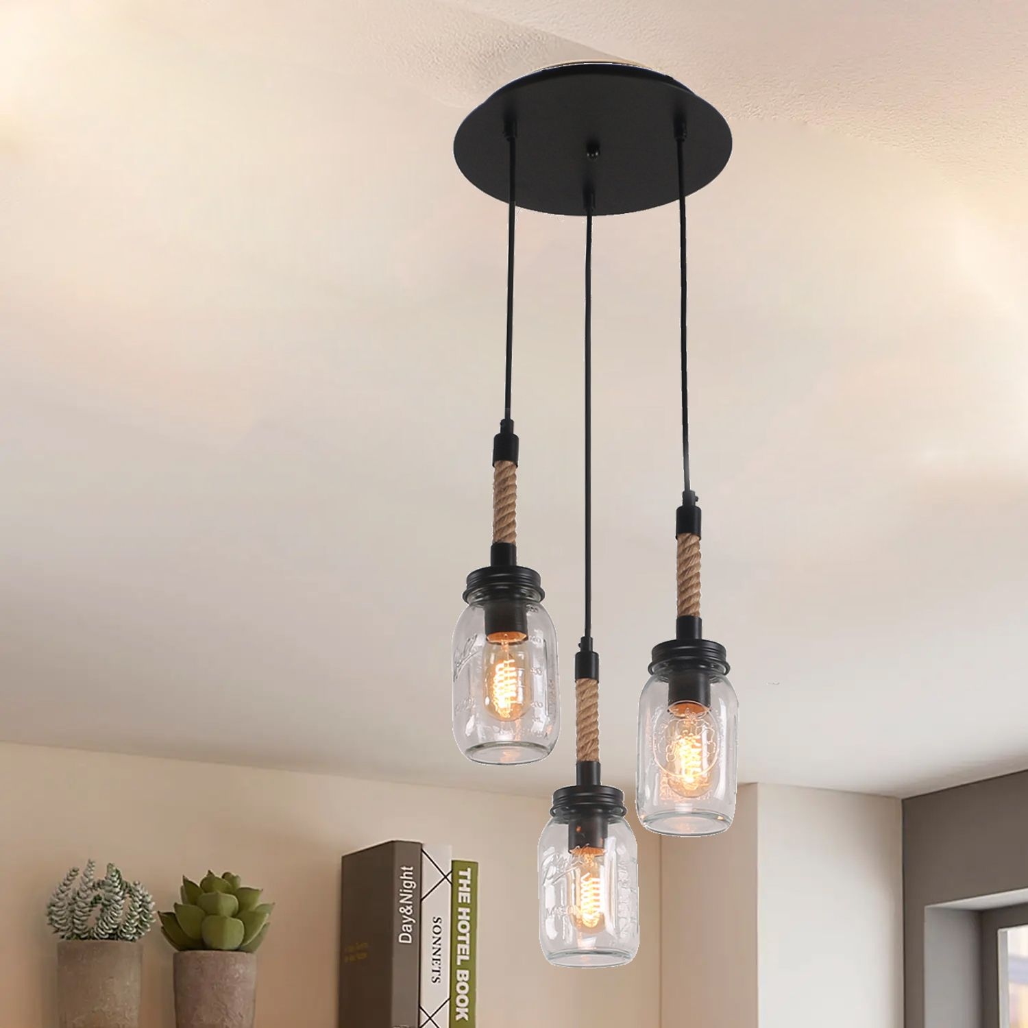 3 mason jar pendant light deals