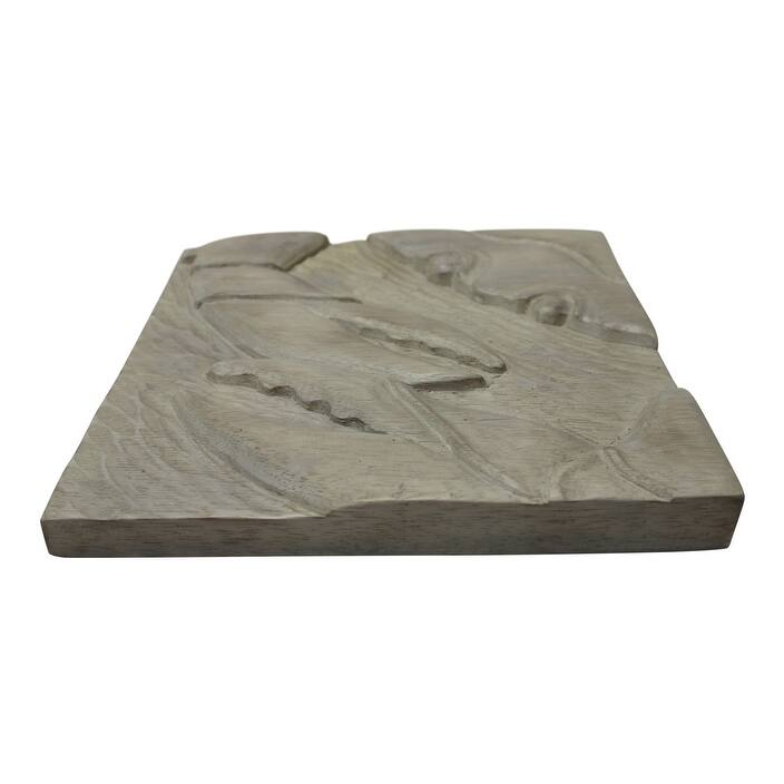 Crab Carved Wood Two Dimensional Gray Washed Wall Plaque 10 Inches