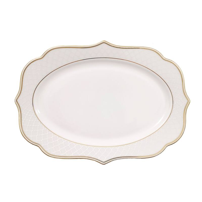 Lorren Home Trends 57 Piece Wavy Gold Mix and Match Bone China Service for 8