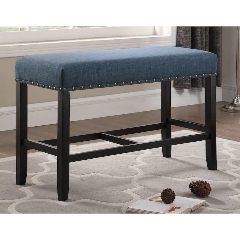 Roundhill Furniture Biony Blue Fabric Pub-Height 25.5" Dining Bench with Nailhead Trim