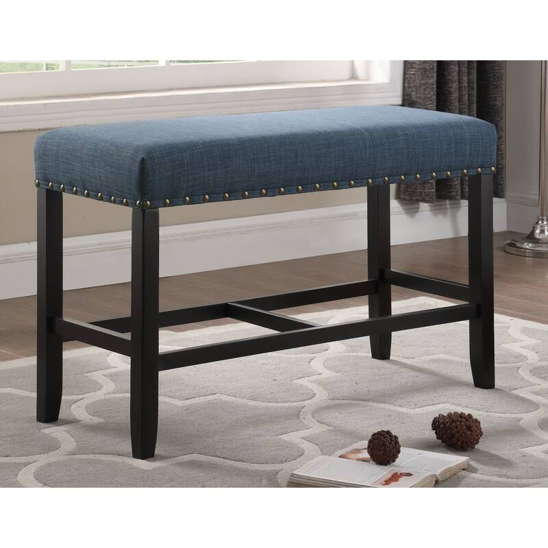 Characteristic Entryway Footrest Bench Indoor Bench with Nailhead Trim, Leisure Stool Dining Bench with Wooden Legs - Blue