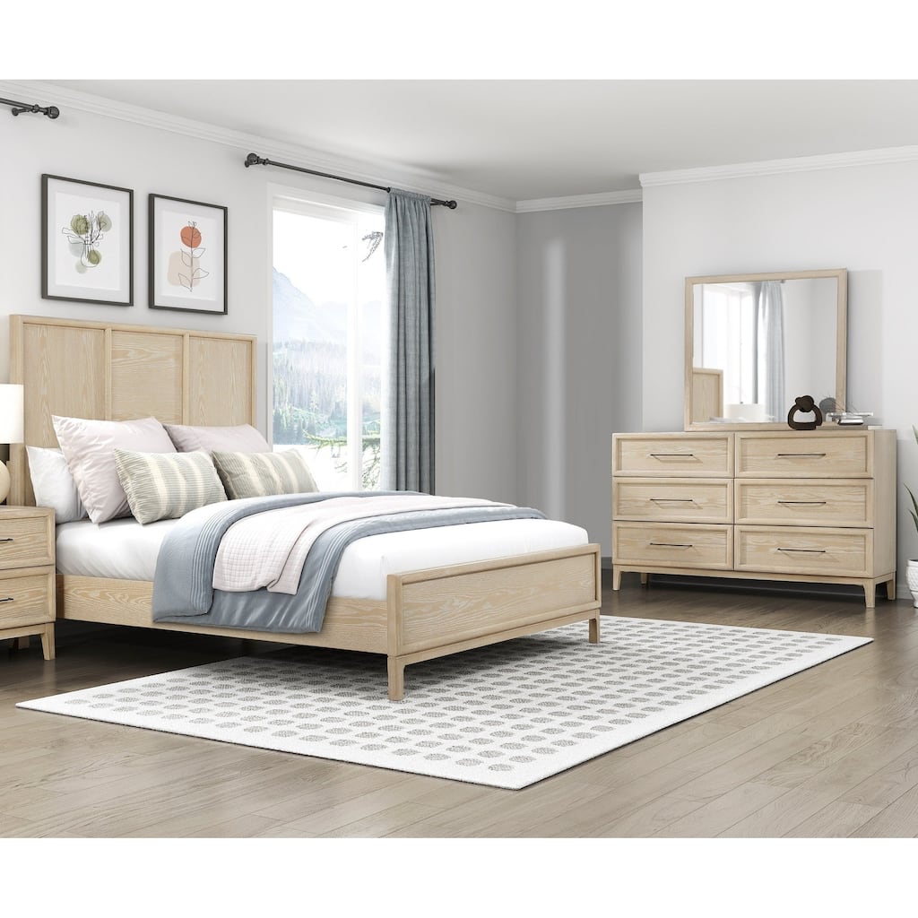 3pc Bedroom Furniture Bed Dresser Mirror Set Light Brown Durable
