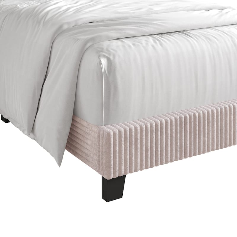 CraftPorch Corduroy 4-pieces Mid-Century Modern Light Pink Twin Size Bed with Light Grey Furniture Bedroom Set