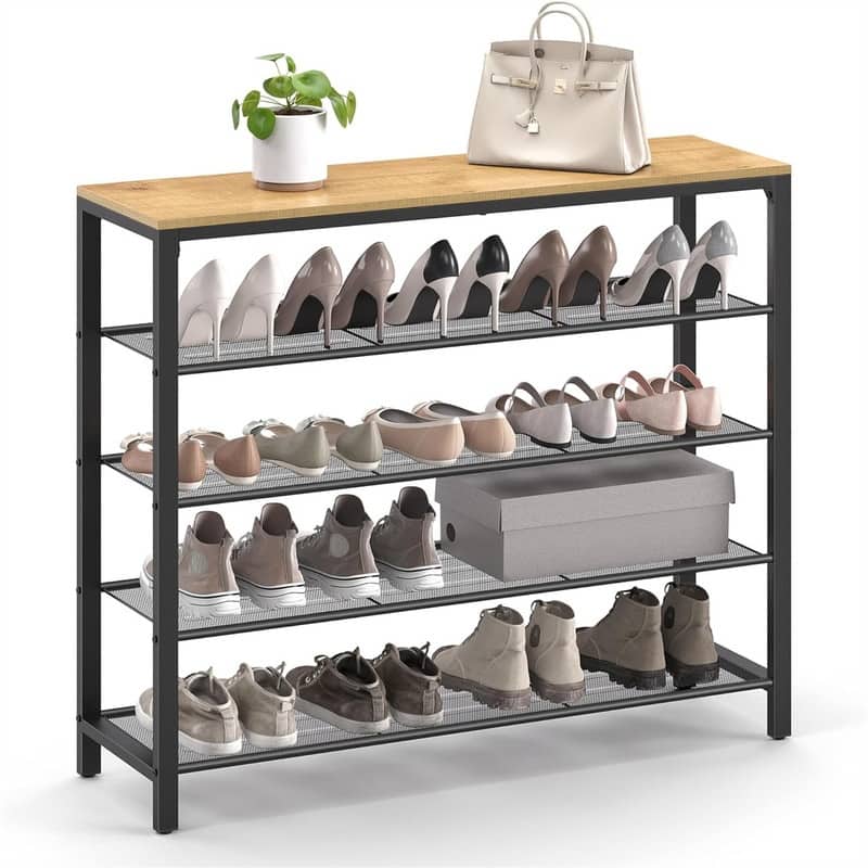 INDESTIC Shoe Rack - 36.4"D x 11.8"W x 39.4"H - Honey Brown