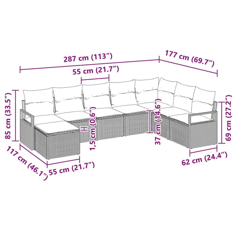 vidaXL 9 Piece Garden Sofa Set with Cushions - 113×69.7×27.2