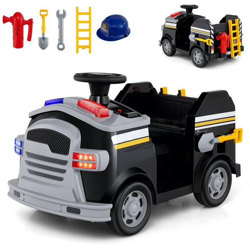 12V Kids Electric Ride On Car with Steering Wheel, Pedal, Music, Safety Belt and Toy Accessories - 19" × 34" × 20.5"