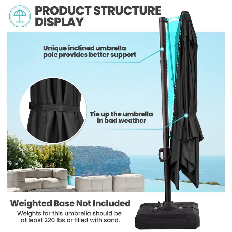 9 FT x 11.5 FT Outdoor Patio Cantilever-Offset Umbrella with Weighted Base