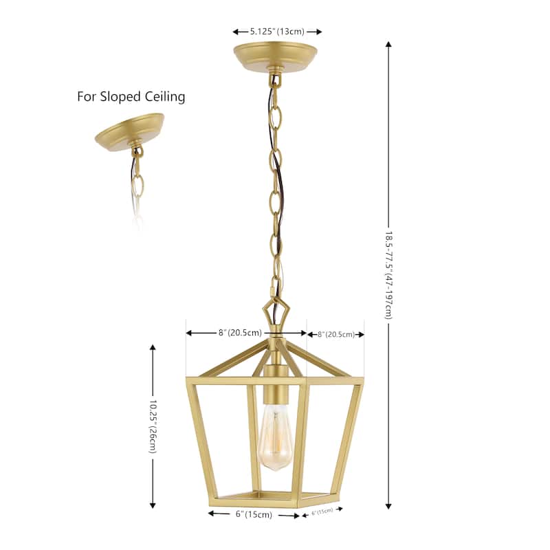 Virginia 8" 1-Light Vintage Farmhouse Iron Chain Pagoda LED Pendant, by JONATHAN Y