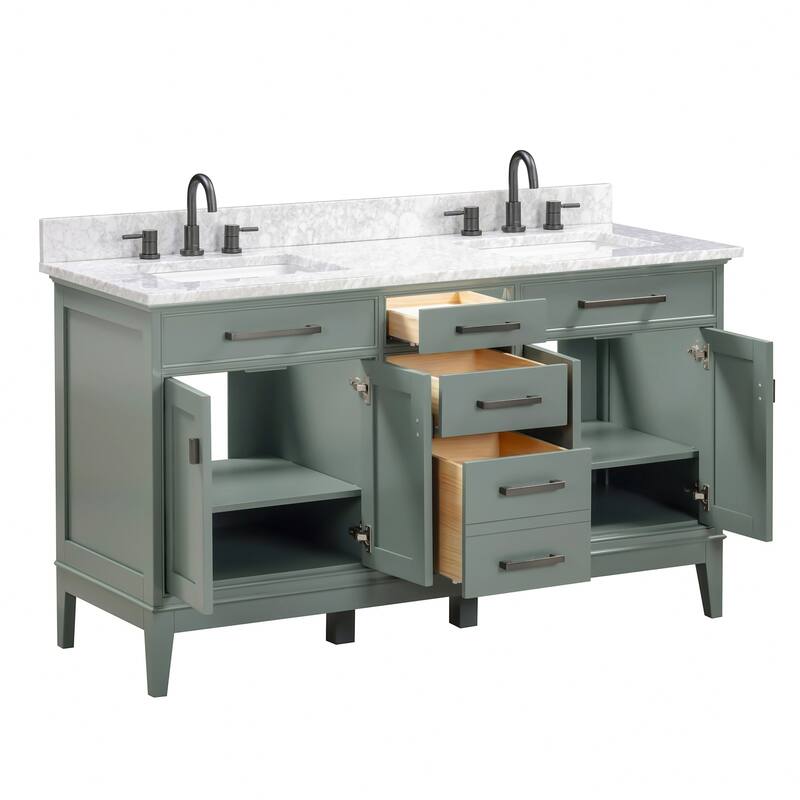 Madison 60 in. Double Sink Bathroom Vanity with Carrara Marble Top - 61"W x 22"D