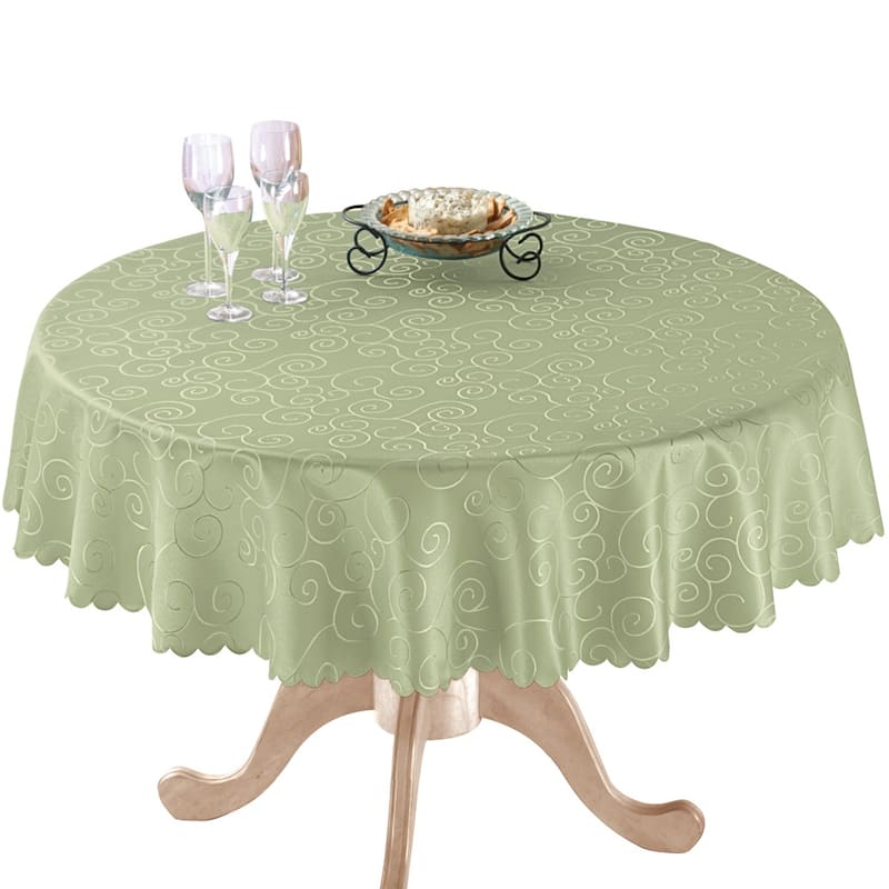 Solid Scroll Scalloped Edge Tablecloth