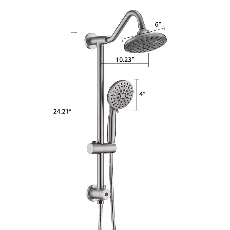 Wall Mounted Shower Faucet With Handheld Shower 6 Inch Rain Shower Head Combo Set Shower System With Slide Bar, NO VALVE