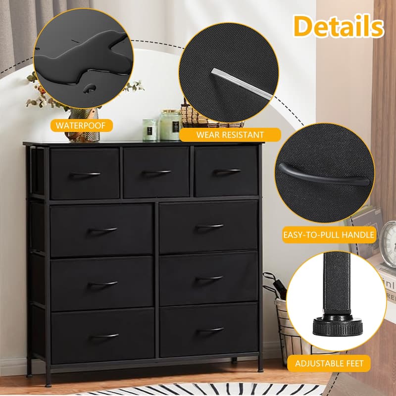 9-Drawer 11.8 in. Wide Chest of Drawers Fabric Storage Tower with Steel Frame, Wooden Top