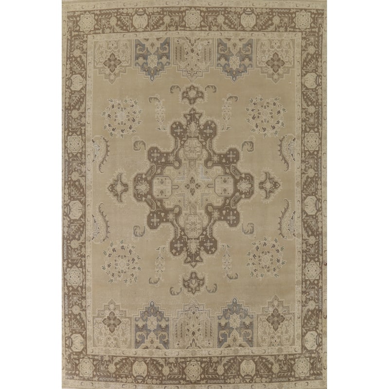 Geometric Tabriz Vintage Persian Rug Handmade Traditional Wool Carpet - 9'5" x 13'0"