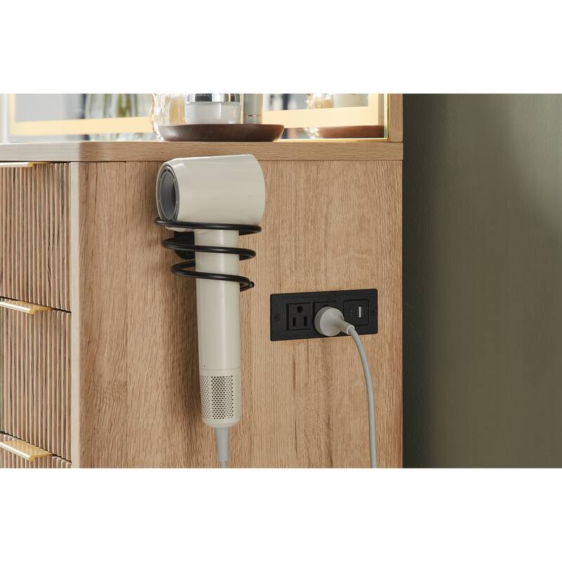 Modern Fluted Makeup Vanity Desk with Mirror, Lights, Charging Station