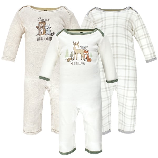 slide 1 of 1, Hudson Baby Infant Boy Cotton Coveralls, Forest Deer 0 - 3 Months - Green/White