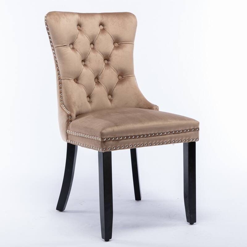 Modern Set of 2 Velvet Tufted Dining Chair with Wood Legs and Nailhead Trim