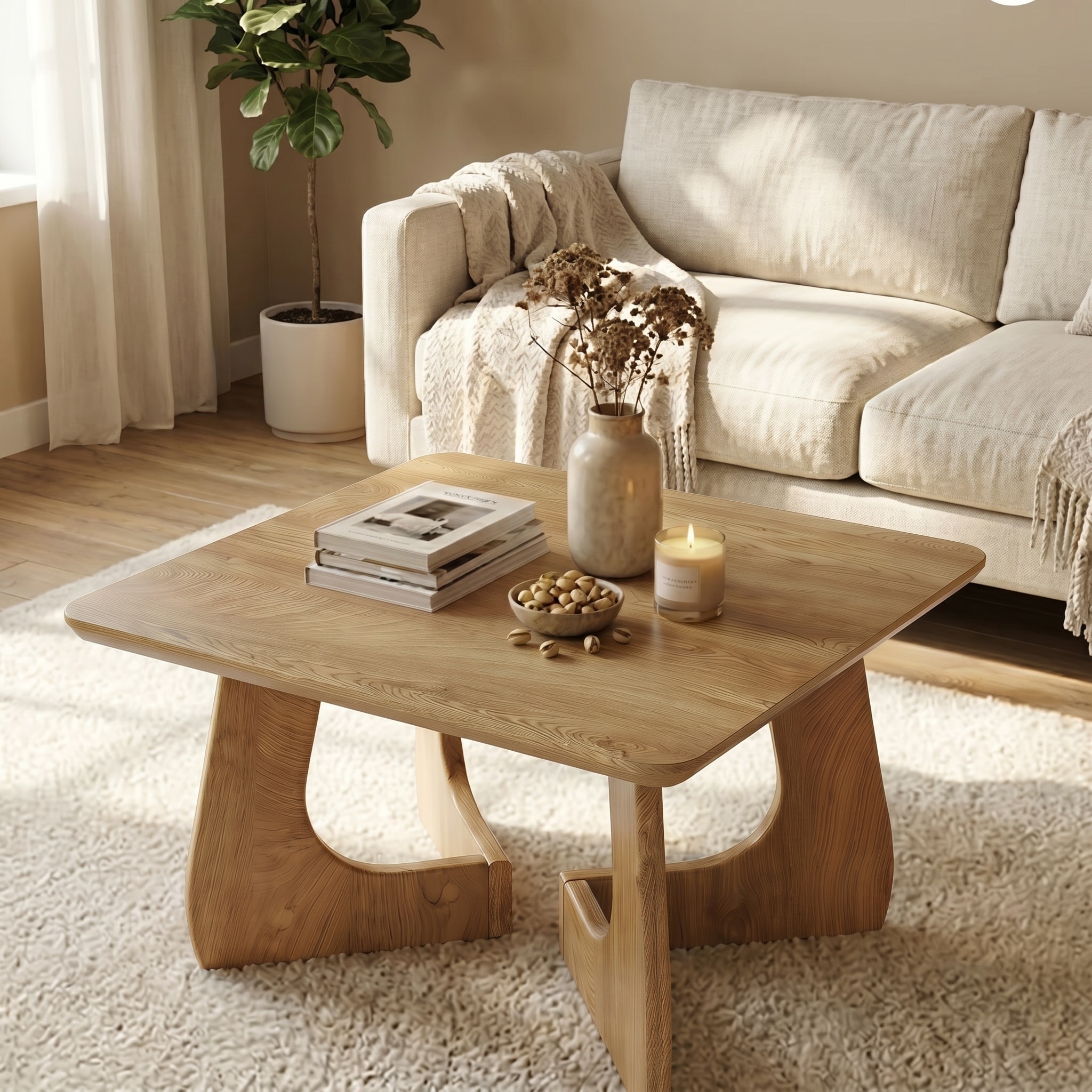 Square Wood Coffee Table, 31.5'' Farmhouse Wooden Center Table Industrial Low Tea Cocktail Accent Table for Living Room