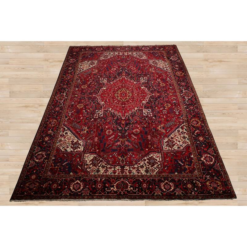 10'2''x13'6'' Hand Knotted Wool Red Heriz Traditional Plush Pile Rug - 10' 2'' x 13' 6''