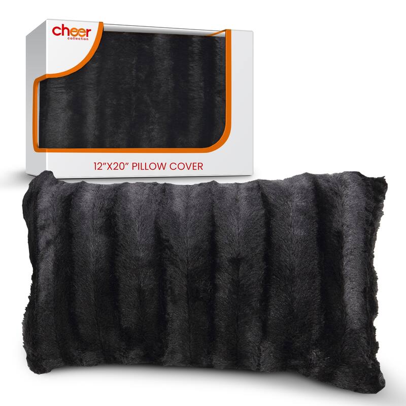 Cheer Collection FauxFur Throw Pillow Cover - 12x20 - Black