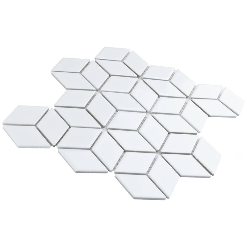 Merola Tile Hudson Rhombus Glossy White 10-1/4" x 11-3/4" Porcelain Mosaic Floor and Wall Tile