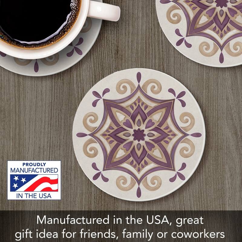CounterArt Mandala 10 Absorbent Stone Tumbled Tile Coaster Set of 4 Made in The USA Protective Cork Backing
