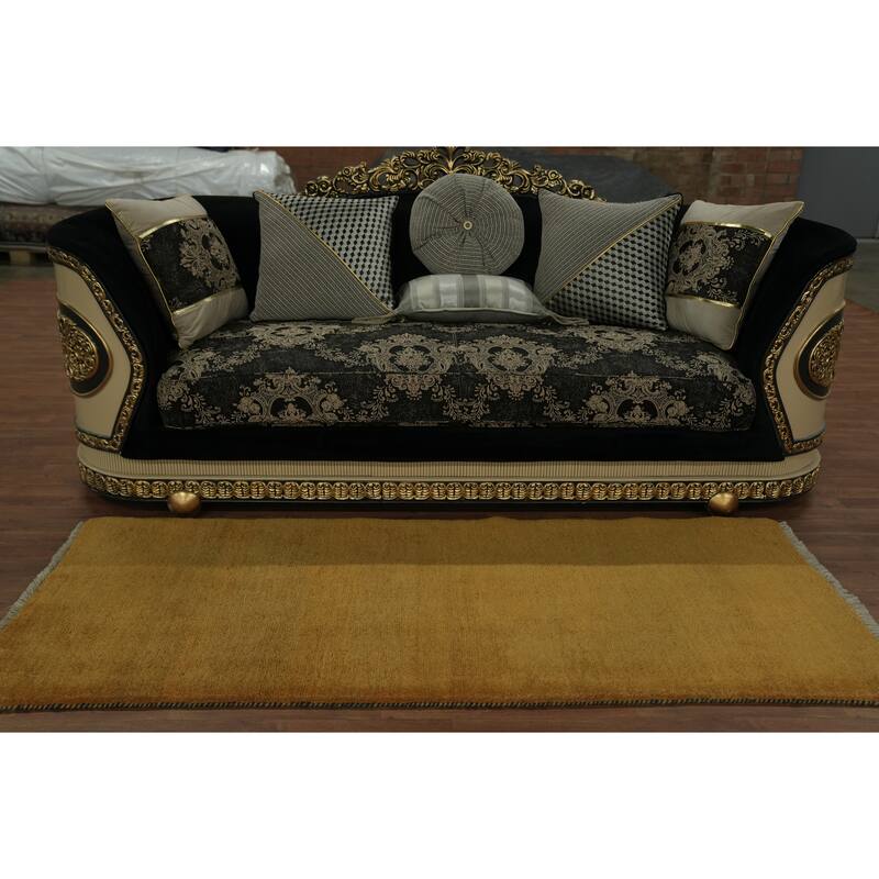 Hand Knotted Oriental 100% Wool Carpet Modern Contemporary Yellow & Gold Gabbeh Runner Rug - 7' 0'' X 2' 9''