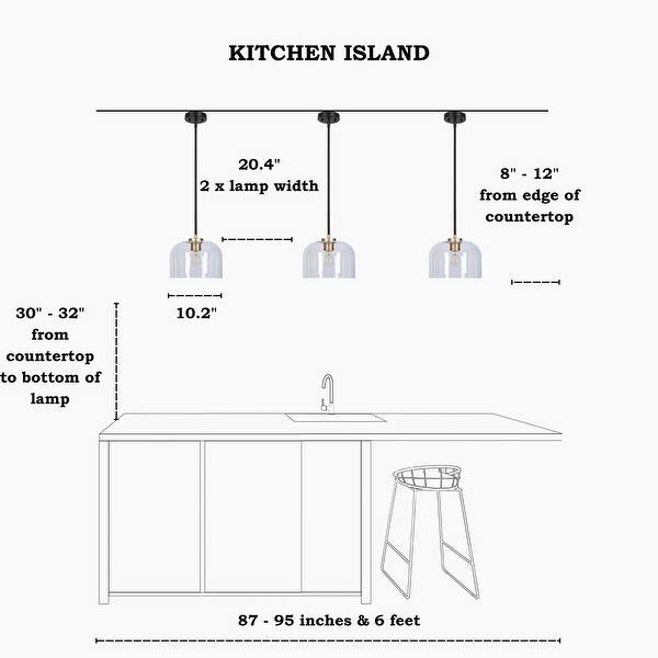 dimension image slide 2 of 3, Modern Black Gold Pendant Clear Glass Kitchen Island Light Bowl-Shape Shade for Dining Room