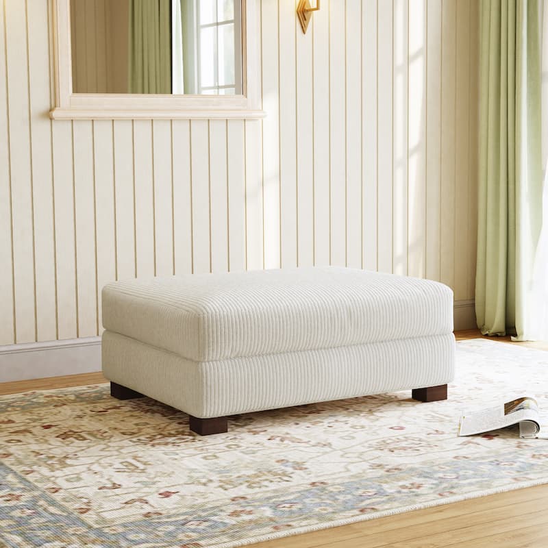 Modern Corduroy Fabric Oversized Accent Ottoman - Beige