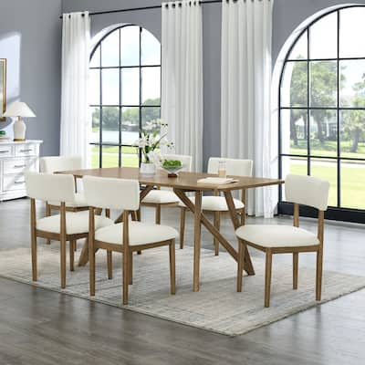 Darla 7Pc 70"W Rectangular Walnut Oak Geometric Cross Base Dining Set
