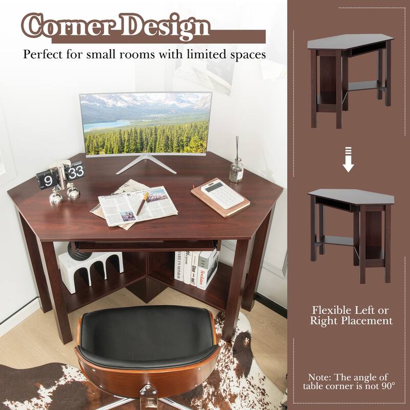 Costway Wooden Corner Desk With Drawer Computer PC Table Study Office