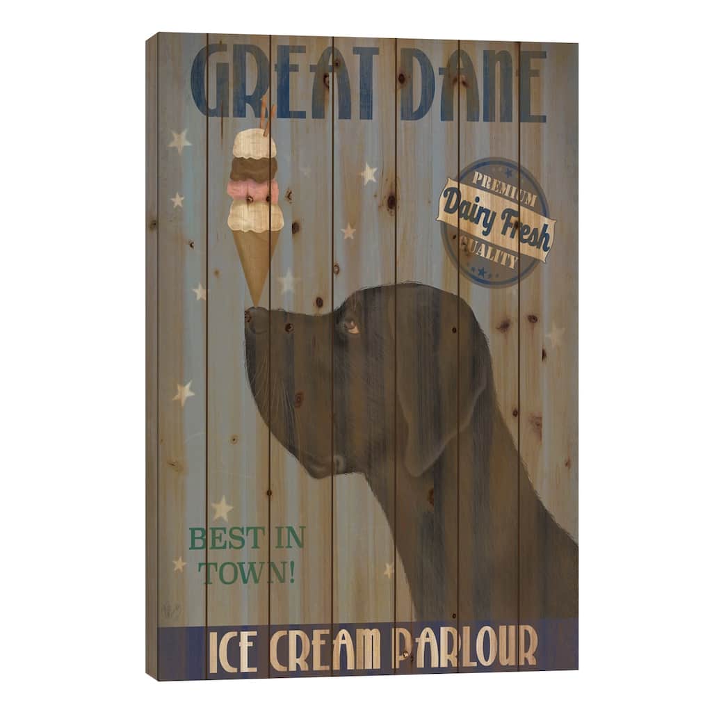 Great Dane, Black, Ice Cream Print On Wood by Fab Funky - Multi-Color
