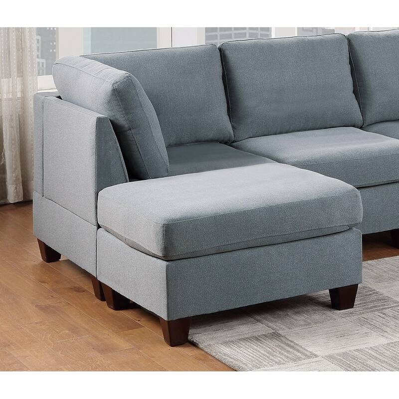 U-Sectional Modular Sectional Couch Grey Linen Like Fabric 2x Corner Wedge 2x Armless Chairs and 2x Ottomans