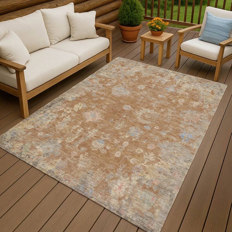 Machine Washable Indoor/ Outdoor Vintage Traditional Chantille Rug