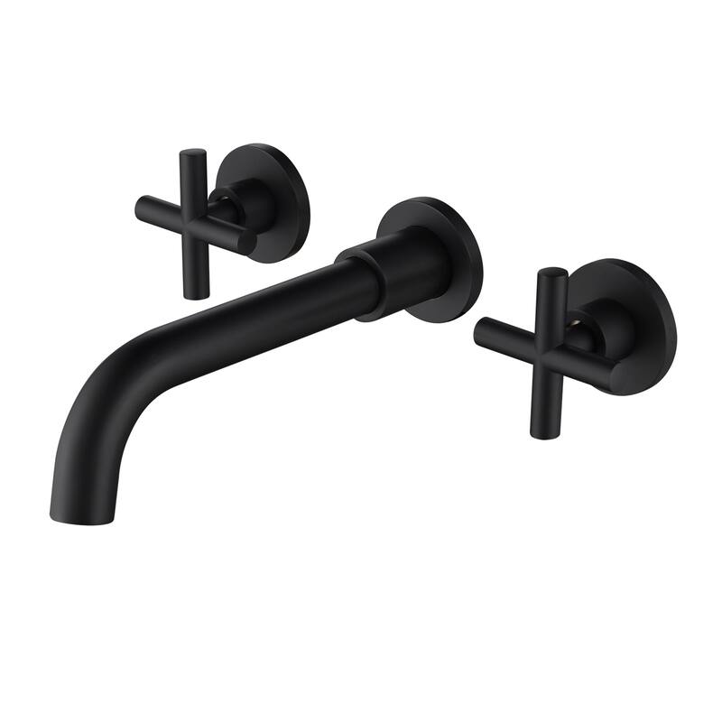 Topcraft Wall Mount Classic Cross Handle Bathroom Faucet - Matte Black