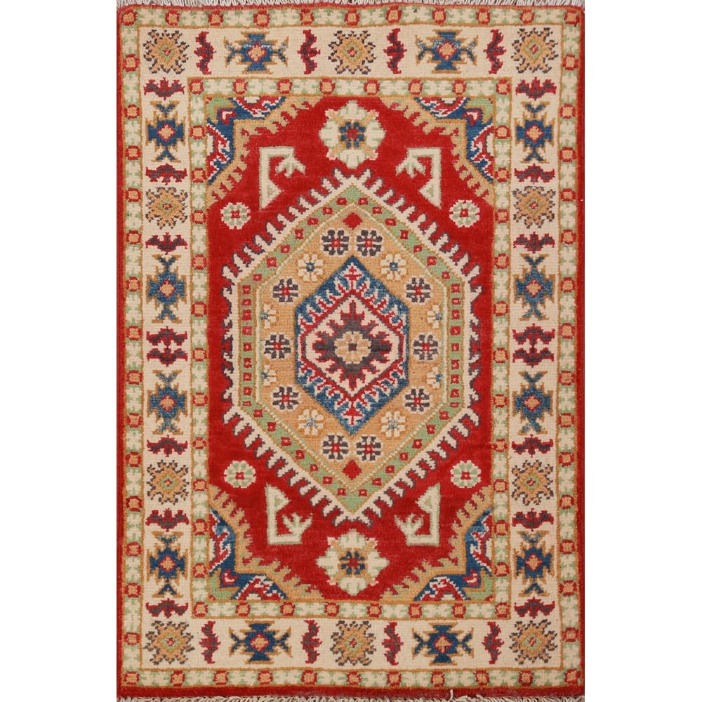 Red Kazak Oriental Accent Foyer Rug Handmade Geometric Wool Carpet - 2'0"x 3'0"
